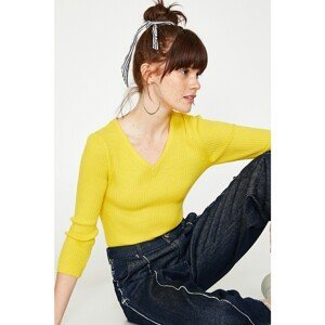 Koton Women's Yellow V-Neck Sweater