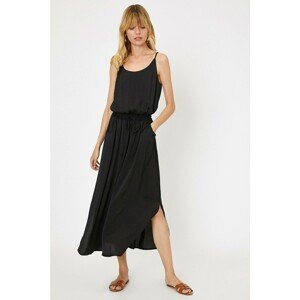 Koton Women's Black Hollow Out Collar Sleeveless Midi Dress