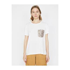 Koton Sequin Pocket Detailed Crew Neck Standard Fit T-Shirt