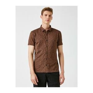 Koton Men's Brown Short Sleeve Shirt Patterned