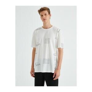 Koton Men's White Patterned Printed T-Shirt Cotton