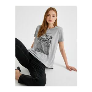 Koton Printed T-Shirt Silvery Crew Neck Short Sleeve