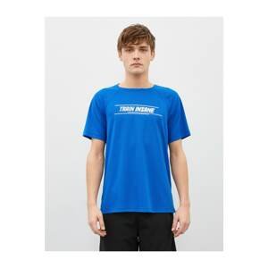 Koton Men's Blue Printed Short Sleeve Crew Neck T-Shirt