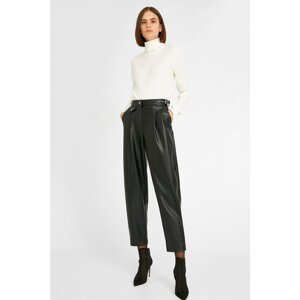 Koton Women's Leather Look Black Pants With Pockets