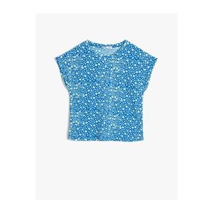 Koton Crew Neck Short Sleeved T-Shirt in Floral Textured Stretch Fabric