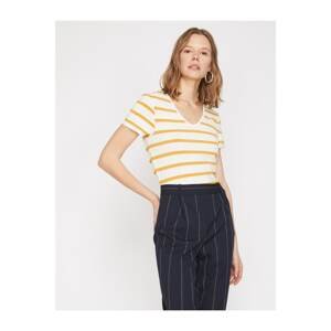 Koton Striped V-Neck Basic Short Sleeve T-Shirt