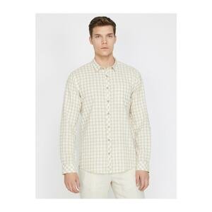 Koton Men's Ecru Long Sleeve Classic Collar Check Shirt
