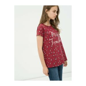 Koton Women's Red Patterned T-Shirt