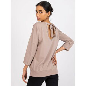 Dark beige blouse with lace Wioleta RUE PARIS