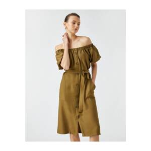 Koton Balloon Sleeve Boat Neck Buttoned Dress