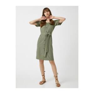 Koton Belted Waist Dress Buttoned Half Sleeve