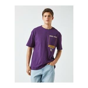 Koton Men's Purple Printed T-Shirt Crew Neck Cotton
