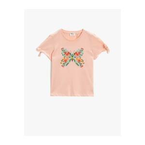 Koton Girl's Powder Embroidered T-Shirt Cotton