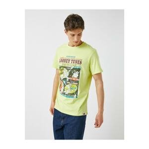 Koton Men's Green Licensed Crew Neck Short Sleeve Cotton T-Shirt