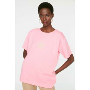 Trendyol Pink Printed Boyfriend Knitted T-Shirt