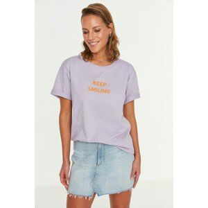 Trendyol Lilac Printed Boyfriend Knitted T-Shirt