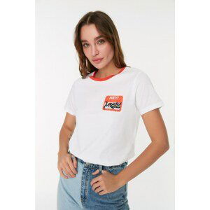 Trendyol White Printed Basic Knitted T-Shirt