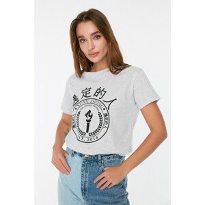Trendyol Light Gray Printed Semi-Fit Knitted T-Shirt