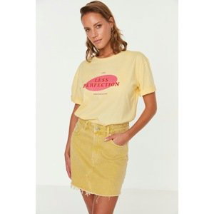 Trendyol Yellow Printed Loose Knitted T-Shirt