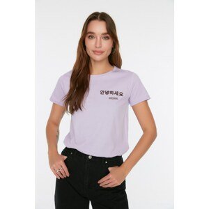 Trendyol Lilac Printed Basic Knitted T-Shirt