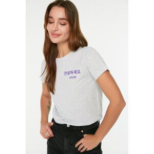 Trendyol Light Gray Printed Basic Knitted T-Shirt