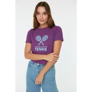 Trendyol Purple Printed Basic Knitted T-Shirt
