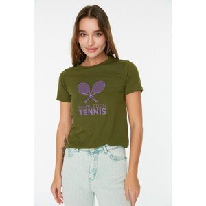 Trendyol Khaki Printed Basic Knitted T-Shirt