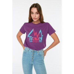 Trendyol Purple Printed Semi Fit Knitted T-Shirt