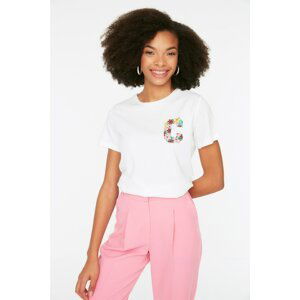 Trendyol White Printed Basic Knitted T-Shirt