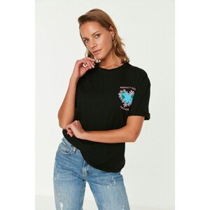 Trendyol Black Printed Loose Knitted T-Shirt