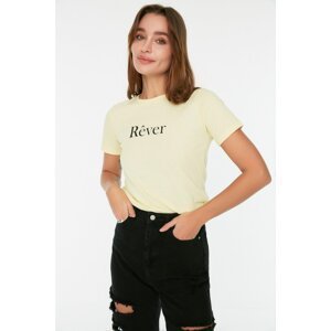 Trendyol Yellow Printed Basic Knitted T-Shirt