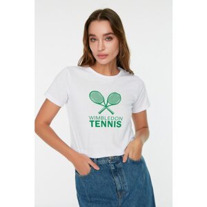 Trendyol White Printed Basic Knitted T-Shirt