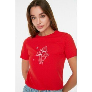 Trendyol Red Printed Basic Knitted T-Shirt
