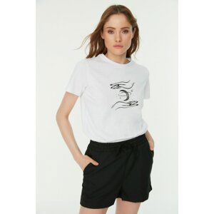 Trendyol White Printed Basic Knitted T-Shirt