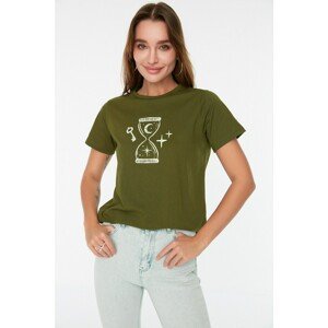 Trendyol Khaki Printed Basic Knitted T-Shirt