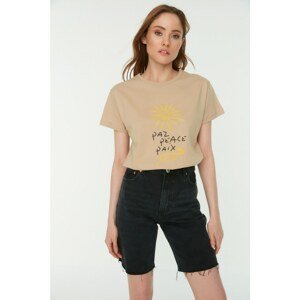 Trendyol Stone Semi-fitted Printed Knitted T-Shirt