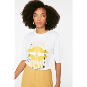 Trendyol Yellow Gemini Printed Loose Knitted T-Shirt