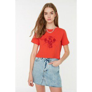 Trendyol Orange Printed Crop Knitted T-Shirt