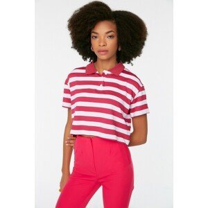 Trendyol Fuchsia Crop Polo Neck Knitted T-Shirt