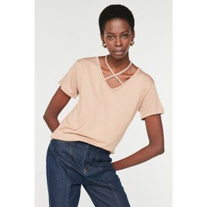 Trendyol Mink Piping Detailed Basic Knitted T-Shirt