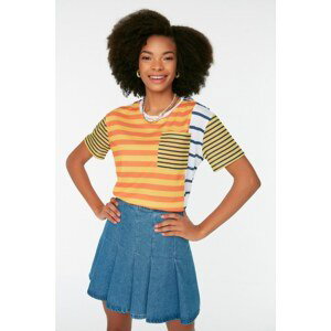 Trendyol Multicolor Striped Pocket Boyfriend Knitted T-Shirt