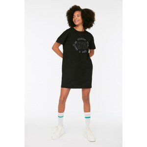 Trendyol Black Printed Knitted T-shirt Dress