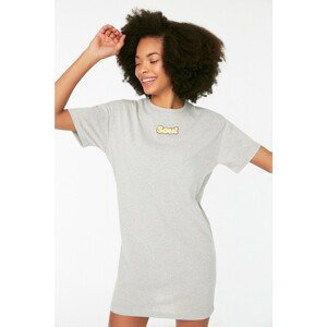 Trendyol Gray Embroidered T-shirt Knitted Dress