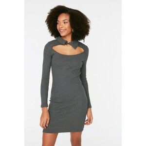 Trendyol Anthracite Cutout Detailed Mini Knitted Dress