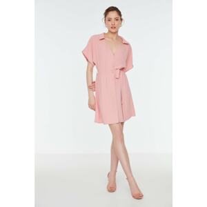 Trendyol Pink Belted Shirt Dress