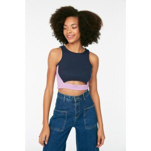 Trendyol Navy Blue Waist Detail Ribbed Super Crop Knitted Blouse