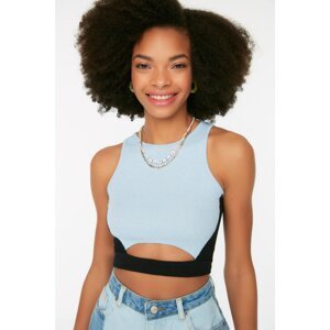 Trendyol Blue Waist Detail Ribbed Super Crop Knitted Blouse