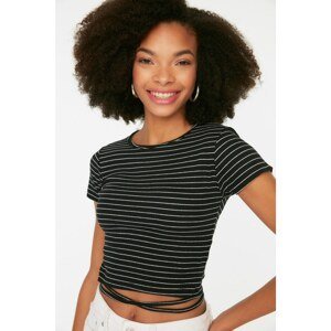 Trendyol Black Striped and Ribbed Super Crop Knitted Blouse