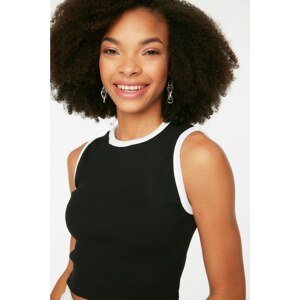 Trendyol Black Piping Detail Super Crop Ribbed Knitted Blouse