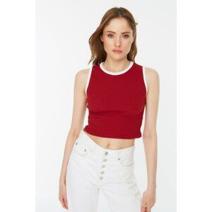 Trendyol Burgundy Piping Detail Super Crop Ribbed Knitted Blouse